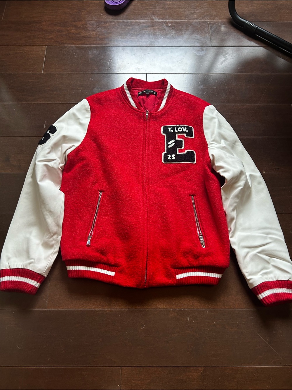 Zara Red and White Varsity Bomber Jacket